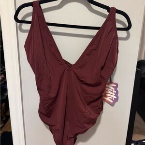 YITTY Burgundy One Piece Shaping Plunge One Piece Swimsuit